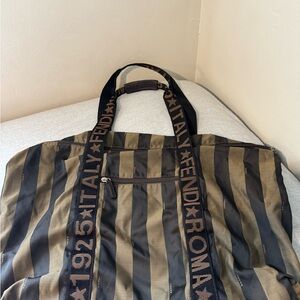 Fendi Black and Brown Striped Duffel Bag